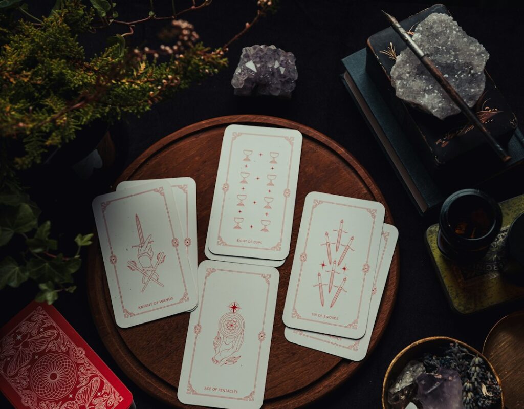 Tarot spread with crystals and natural details