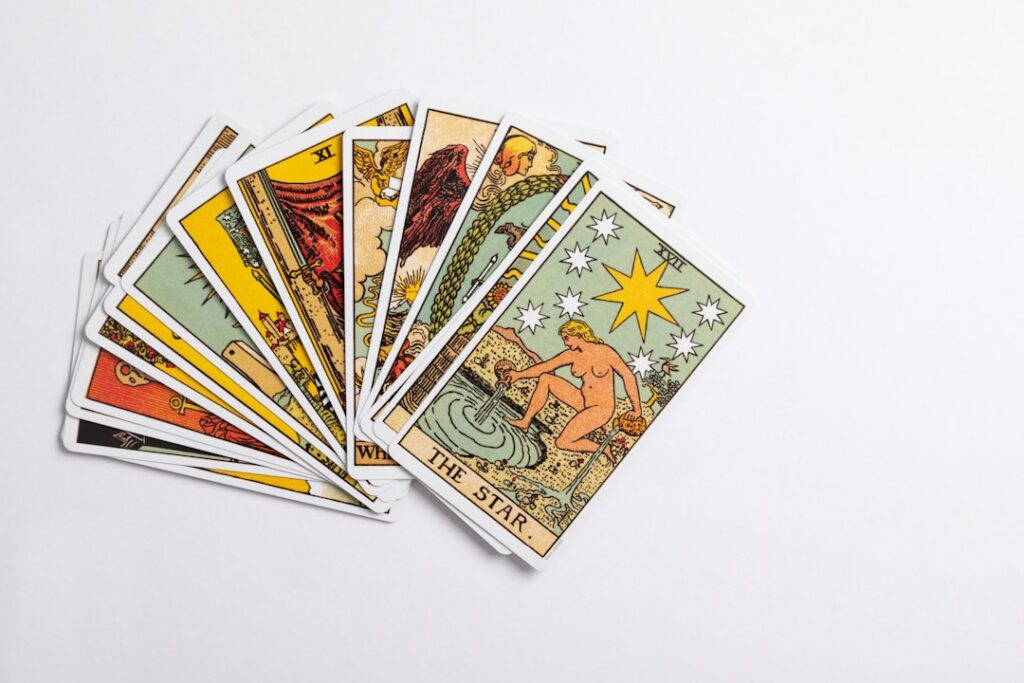 Rider Waite tarot cards arranged for a warm, thoughtful tarot reading